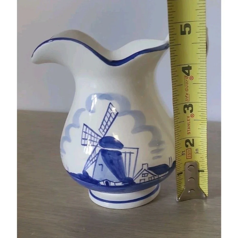 3 Piece Lot Handpainted Delft Blue Pottery Vase Bowl Pitcher Windmill Holland